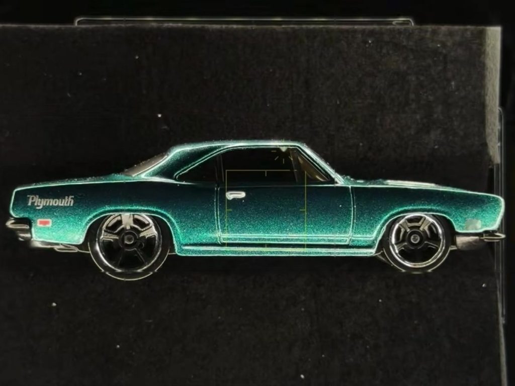 The same Barracuda after AE/AF lock, the backdrop black and the teal metal flake standing out.